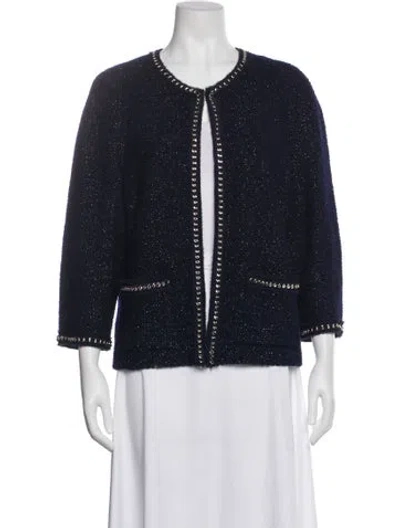Pre-owned St. John Couture Wool Tweed Pattern Jacket In Blue