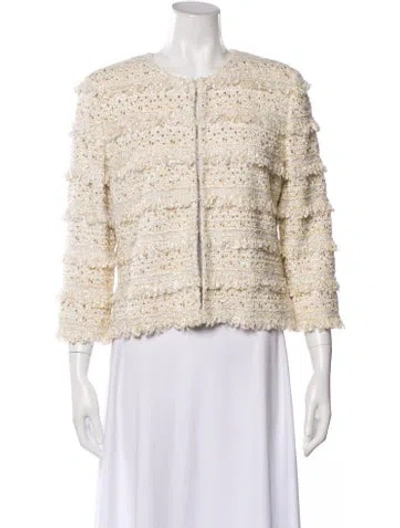 Pre-owned St. John Couture Wool Tweed Pattern Jacket In Gold