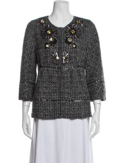 Pre-owned St. John Couture Wool Tweed Pattern Jacket In Gray