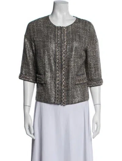 Pre-owned St. John Couture Wool Tweed Pattern Jacket In Gray