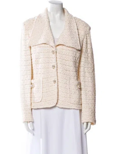 Pre-owned St. John Couture Wool Tweed Pattern Jacket In Neutral