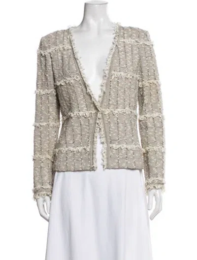 Pre-owned St. John Couture Wool Tweed Pattern Jacket In Neutral