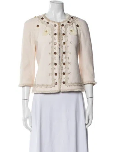 Pre-owned St. John Couture Wool Tweed Pattern Jacket In Neutral