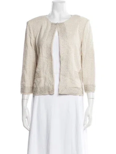Pre-owned St. John Couture Wool Tweed Pattern Jacket In Neutrals