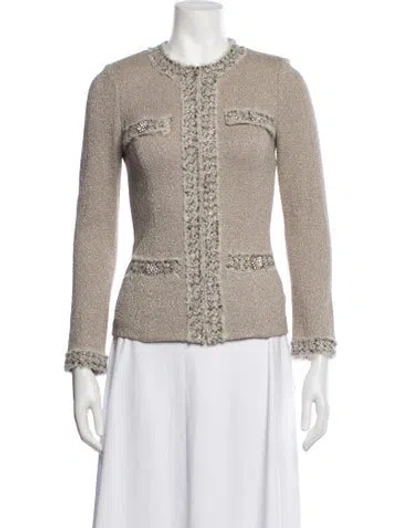 Pre-owned St. John Couture Wool Tweed Pattern Jacket In Neutrals