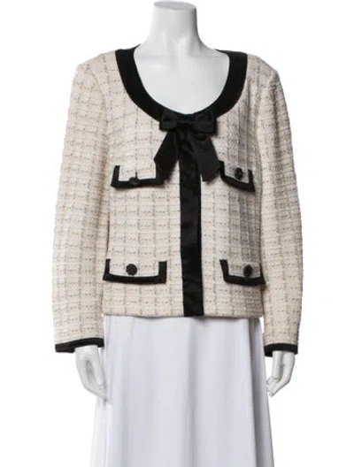 Pre-owned St. John Couture Wool Tweed Pattern Jacket In Neutrals