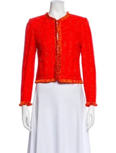 Pre-owned St. John Couture Wool Tweed Pattern Jacket In Orange