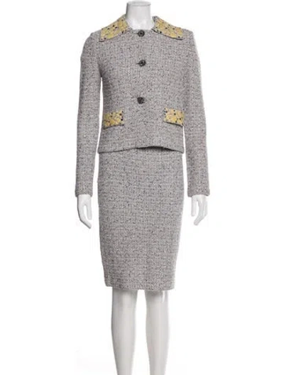 Pre-owned St. John Couture Wool Tweed Pattern Skirt Set In Grey