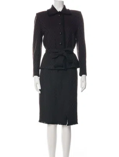 Pre-owned St. John Couture Wool Tweed Pattern Skirt Suit In Black