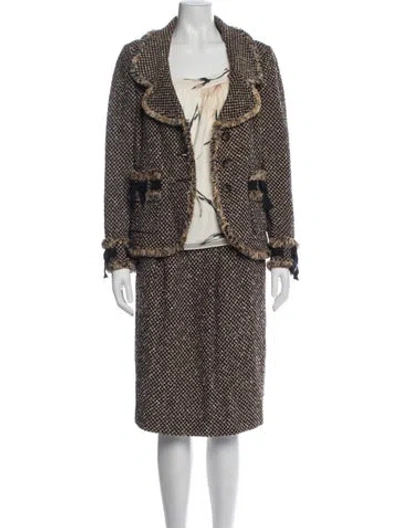 Pre-owned St. John Couture Wool Tweed Pattern Skirt Suit In Multi