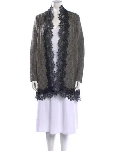 Pre-owned St. John Couture Wool Tweed Pattern Sweater In Black
