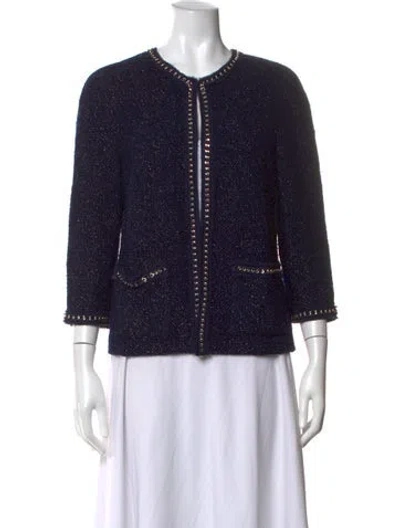 Pre-owned St. John Couture Wool Tweed Pattern Sweater In Blue
