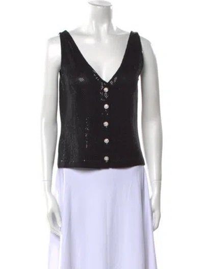 Pre-owned St. John Couture Wool V-neck Crop Top In Black