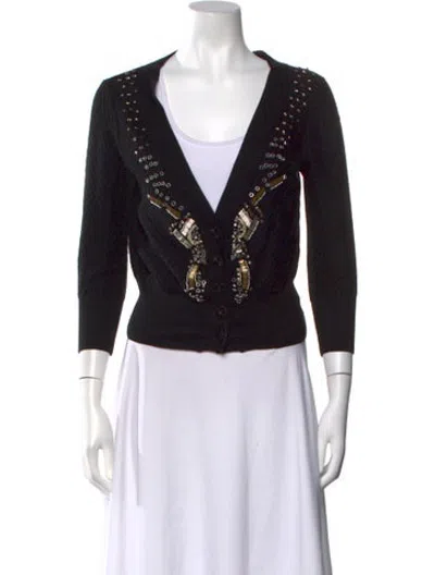 Pre-owned St. John Couture Wool V-neck Sweater In Black