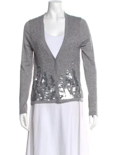 Pre-owned St. John Couture Wool V-neck Sweater In Gray