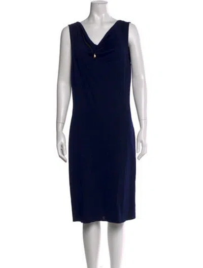 Pre-owned St John Cowl Neck Knee-length Dress In Blue