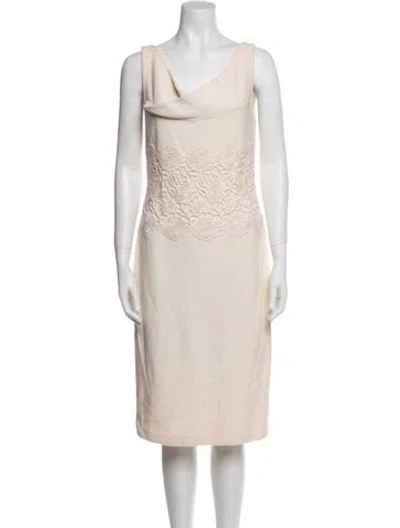 Pre-owned St John Cowl Neck Knee-length Dress In Neutral