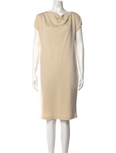 Pre-owned St John Cowl Neck Knee-length Dress In Neutral