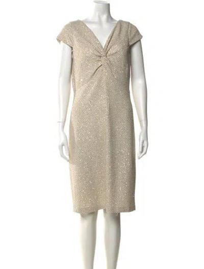 Pre-owned St John Cowl Neck Knee-length Dress In Neutral
