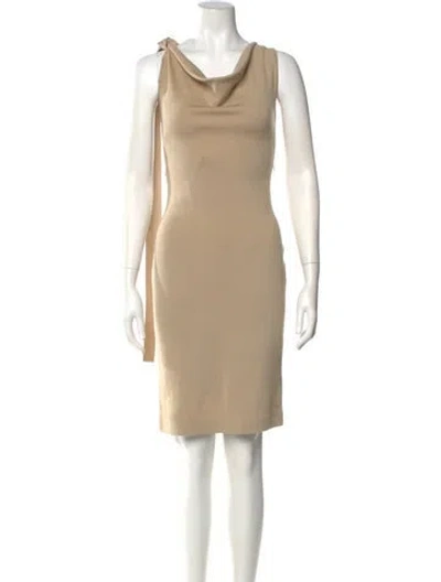 Pre-owned St John Cowl Neck Knee-length Dress In Neutral
