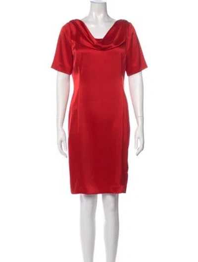 Pre-owned St John Cowl Neck Knee-length Dress In Red
