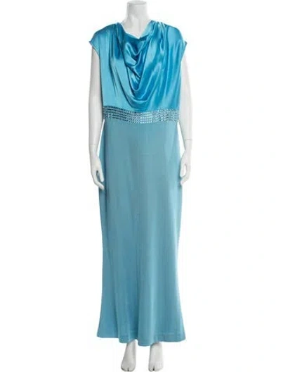 Pre-owned St John Cowl Neck Long Dress In Blue