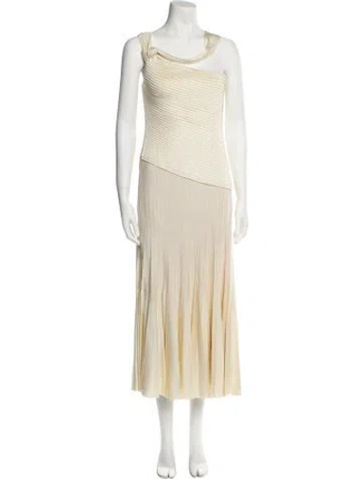 Pre-owned St John Cowl Neck Long Dress In Neutral