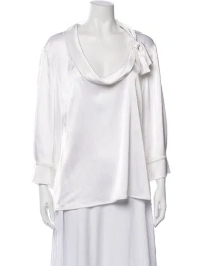 Pre-owned St John Cowl Neck Long Sleeve Blouse In White