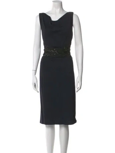 Pre-owned St John Cowl Neck Midi Length Dress In Black