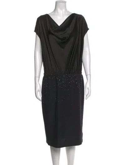 Pre-owned St John Cowl Neck Midi Length Dress In Black