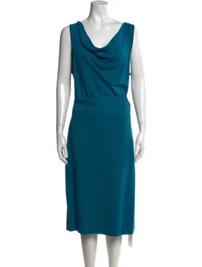 Pre-owned St John Cowl Neck Midi Length Dress In Blue