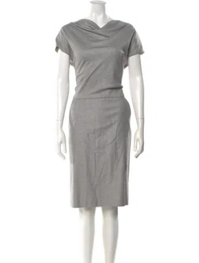 Pre-owned St John Cowl Neck Midi Length Dress In Gray