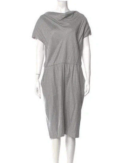 Pre-owned St John Cowl Neck Midi Length Dress In Gray