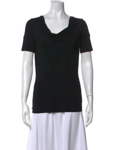Pre-owned St John Cowl Neck Short Sleeve Top In Black