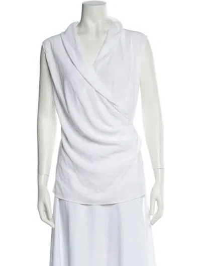 Pre-owned St John Cowl Neck Sleeveless Blouse In White