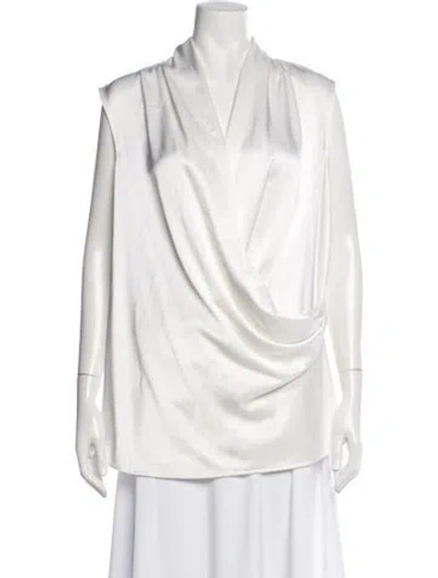 Pre-owned St John Cowl Neck Sleeveless Top In White
