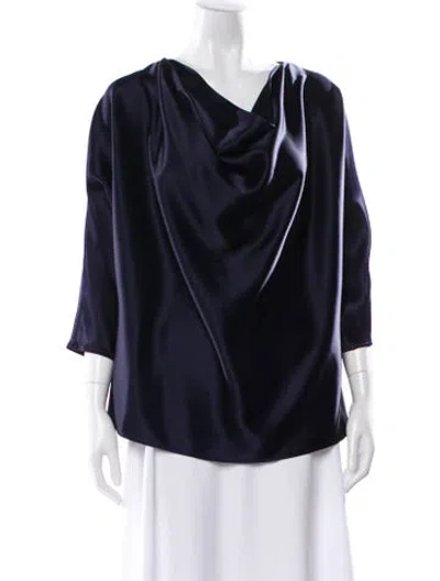 Pre-owned St John Cowl Neck Three-quarter Sleeve Blouse In Blue