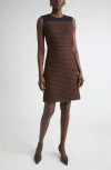 St John St. John Crepe Cady Yoke Tweed Sheath Dress In Brown