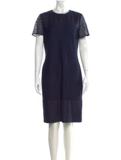 Pre-owned St John Crew Neck Knee-length Dress In Blue