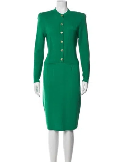 Pre-owned St John Crew Neck Knee-length Dress In Green