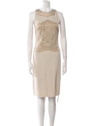 Pre-owned St John Crew Neck Knee-length Dress In Neutral