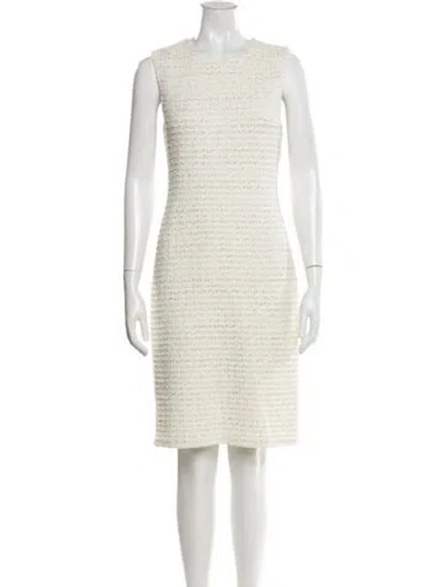 Pre-owned St John Crew Neck Knee-length Dress In White
