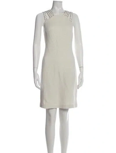Pre-owned St John Crew Neck Knee-length Dress In White
