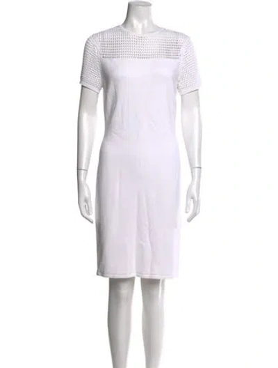 Pre-owned St John Crew Neck Knee-length Dress In White