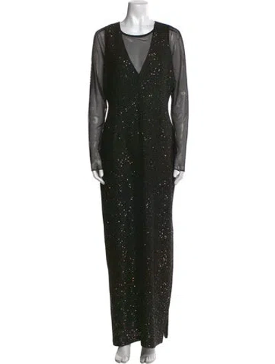 Pre-owned St John Crew Neck Long Dress In Black