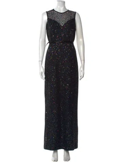 Pre-owned St John Crew Neck Long Dress In Black