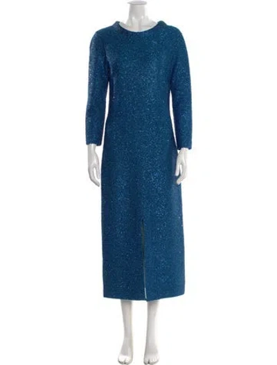 Pre-owned St John Crew Neck Long Dress In Blue