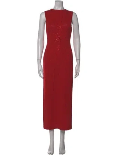 Pre-owned St John Crew Neck Long Dress In Red