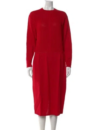 Pre-owned St John Crew Neck Long Dress In Red