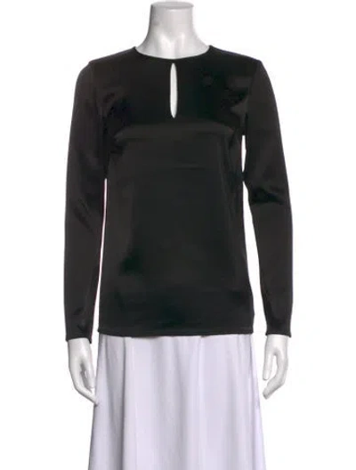 Pre-owned St John Crew Neck Long Sleeve Blouse In Black